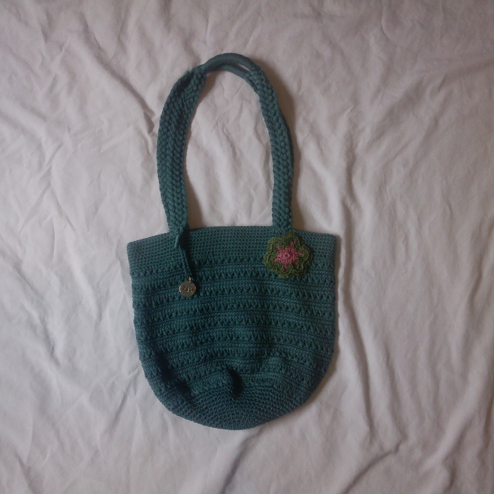 The Sak Green Artisanal Tote Bag with Knitted Texture